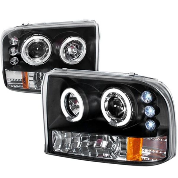 Overtime Halo LED Projector Headlights for 99 to 04 Ford F250, Black - 10 x 21 x 27 in. OV126220 - main